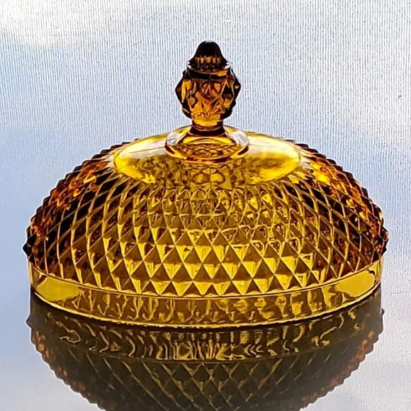 Vntg π"Diamond Point Amber" Lidded Oval Dish by Indiana Glass πΊπΈ - Picture 6 of 8